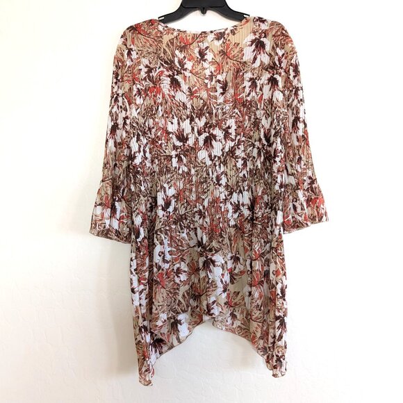 CATHERINES Blouse Plus 1X Multicolor Floral Lace 3/4 Bell‎ Sleeve Shark Bite Hem - Picture 7 of 14